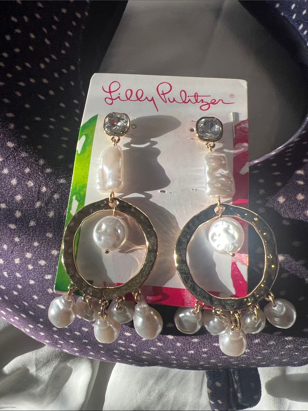 Lilly Pulitzer Gold Hoop Earrings with White Pearls